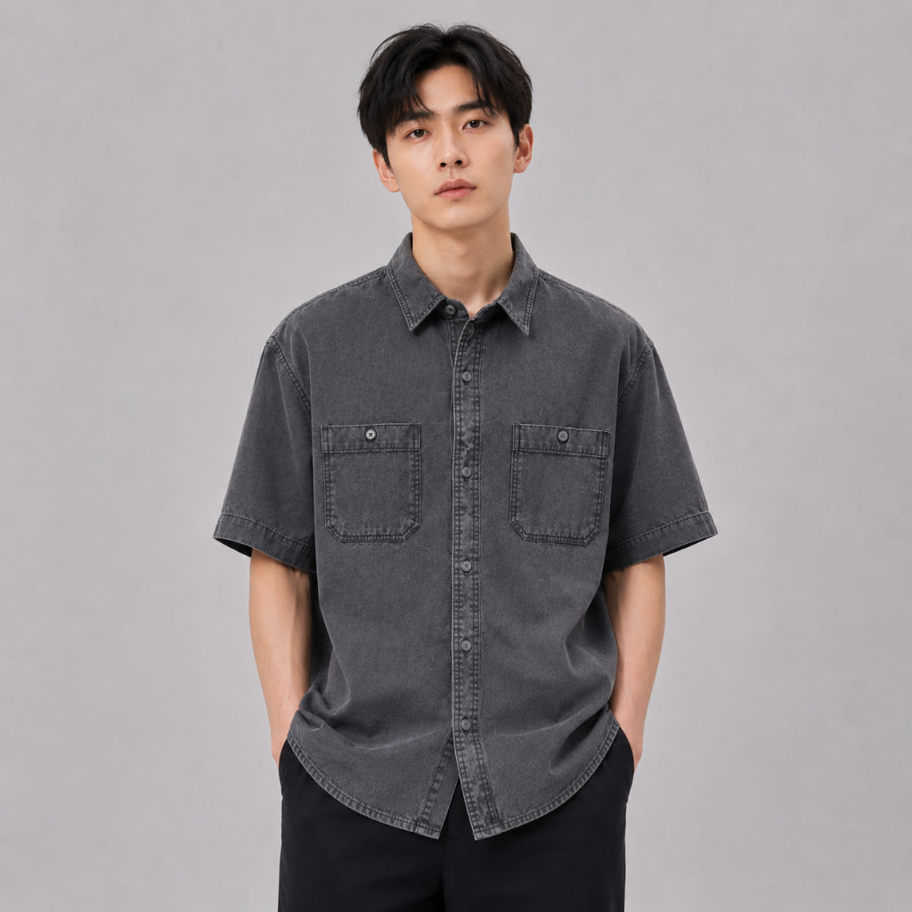 COLEGACY Men Denim Short Sleeve Shirt
