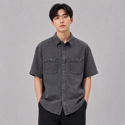 COLEGACY Men Denim Short Sleeve Shirt
