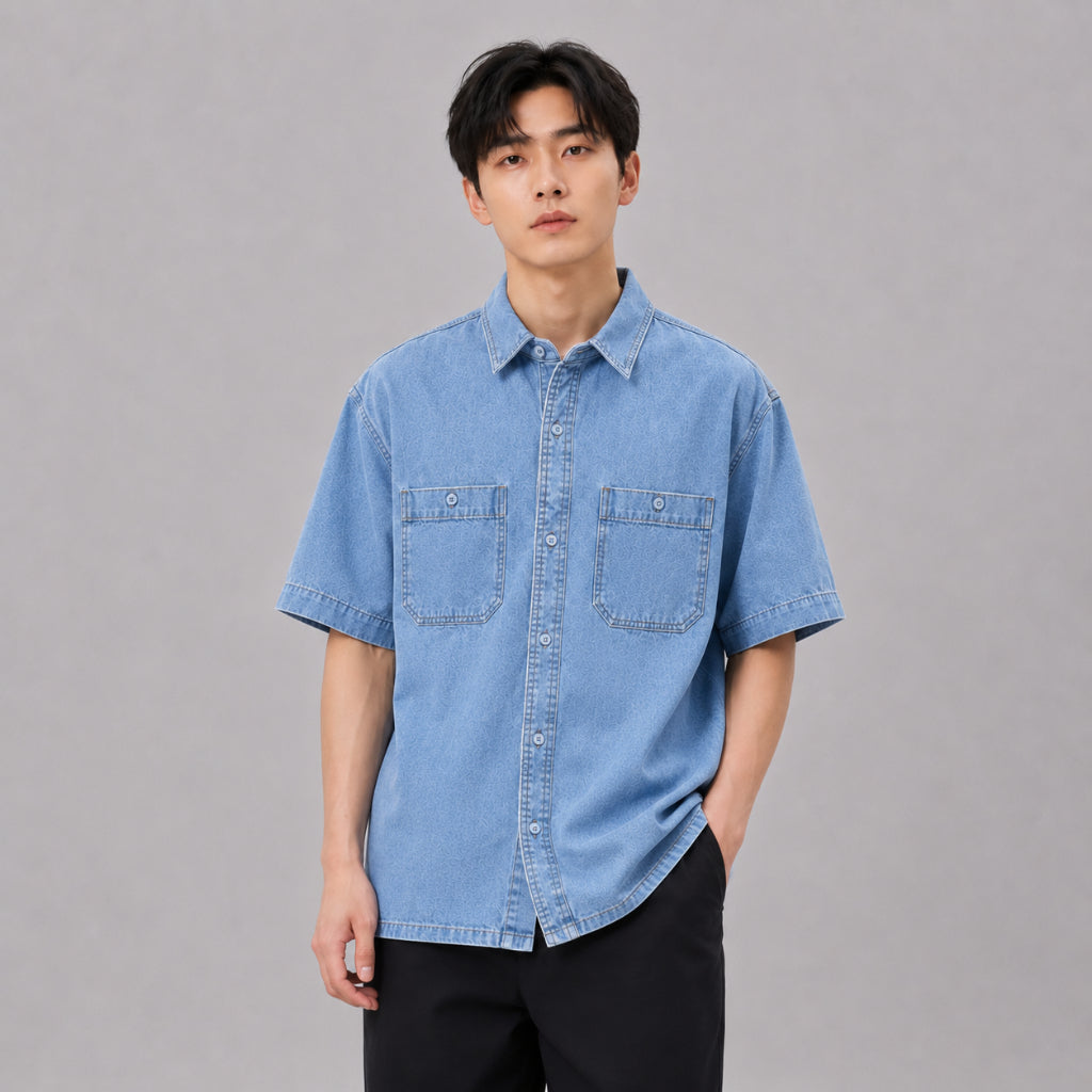 COLEGACY Men Denim Short Sleeve Shirt
