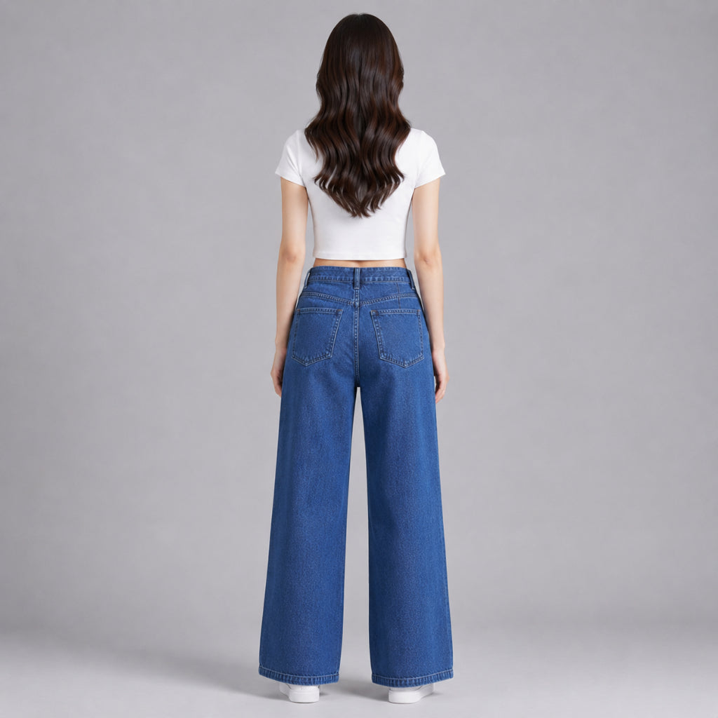 COLEGACY Women High Waist Wide Leg Denim Pants