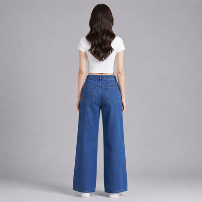 COLEGACY Women High Waist Wide Leg Denim Pants