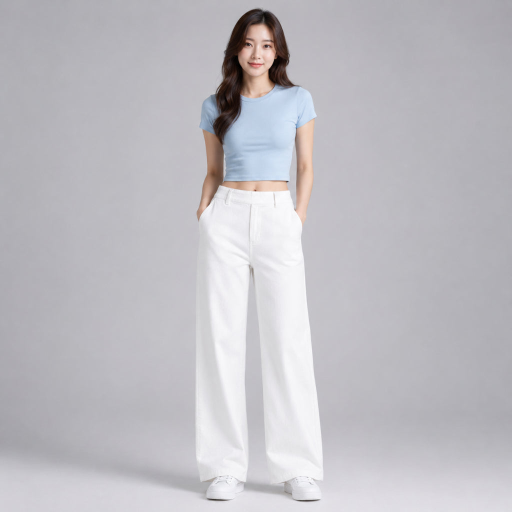 COLEGACY Women High Waist Wide Leg Denim Pants