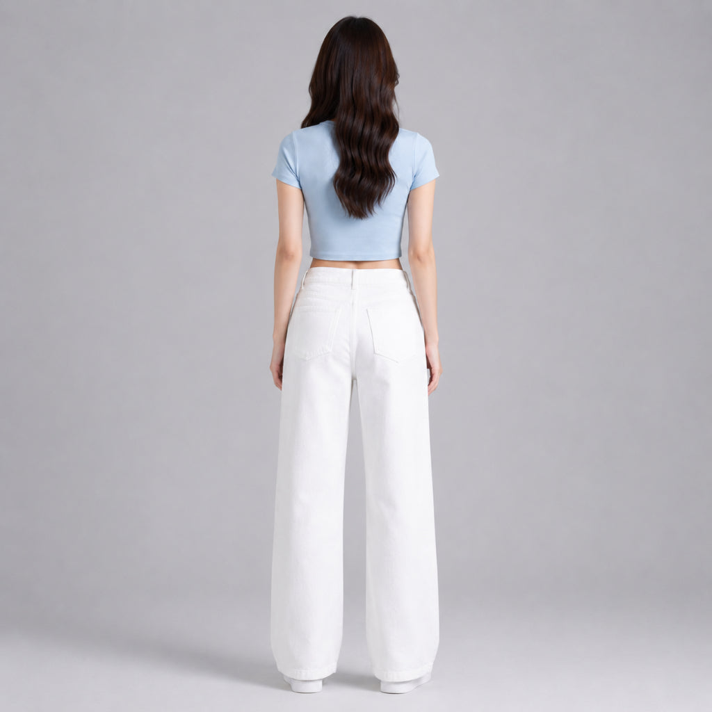 COLEGACY Women High Waist Wide Leg Denim Pants