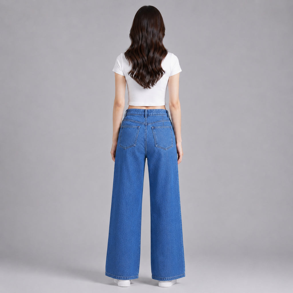 COLEGACY Women High Waist Wide Leg Denim Pants
