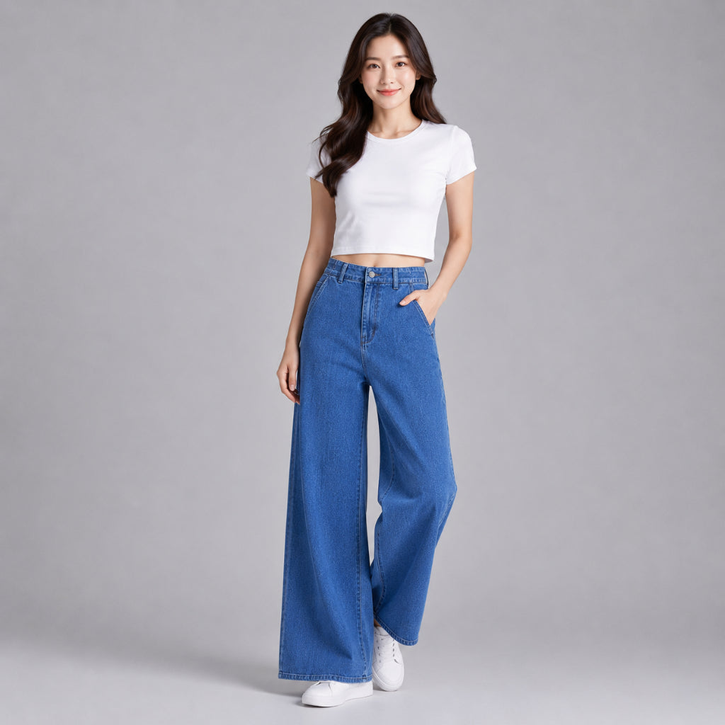COLEGACY Women High Waist Wide Leg Denim Pants