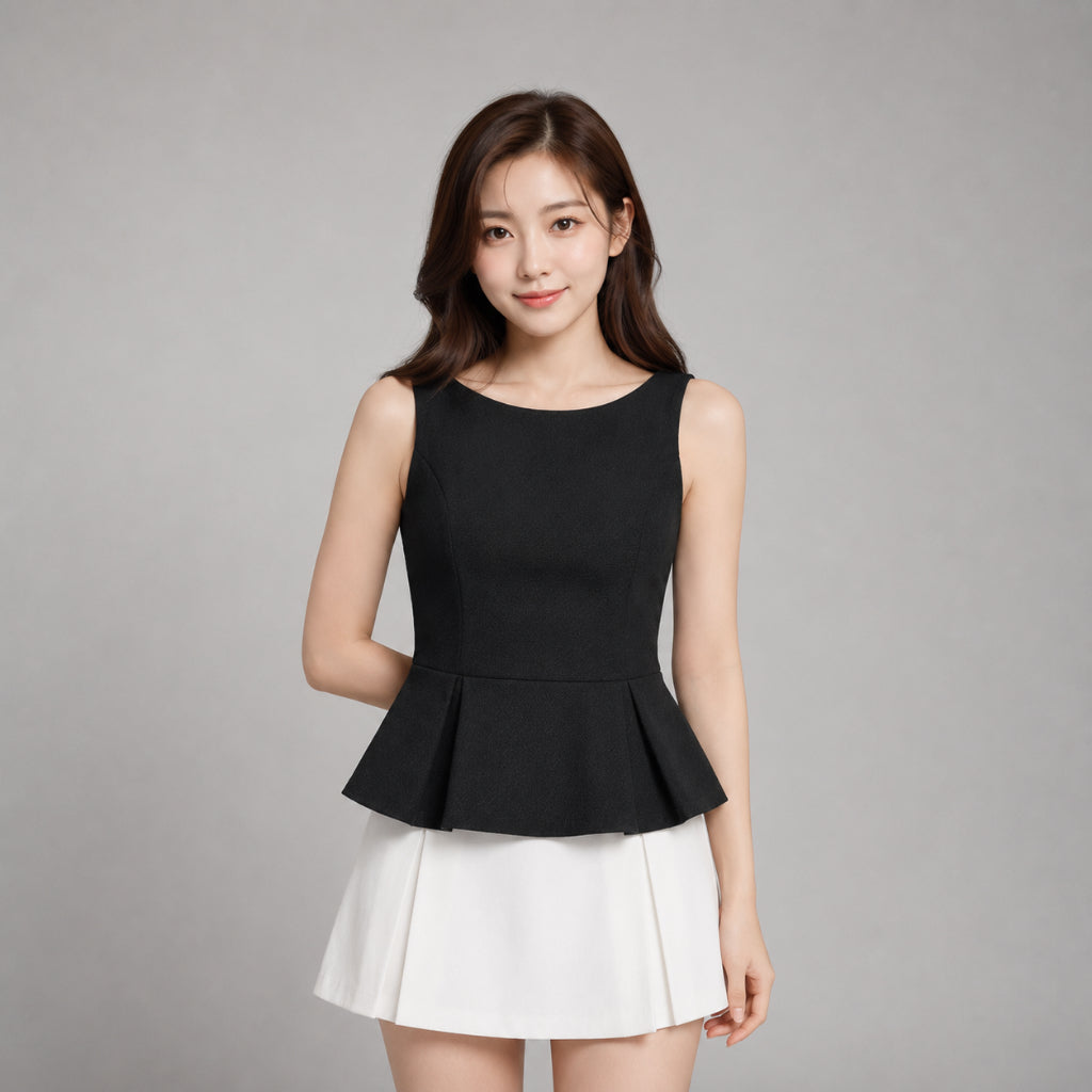 COLEGACY Women Textured Peplum Sleeveless Top