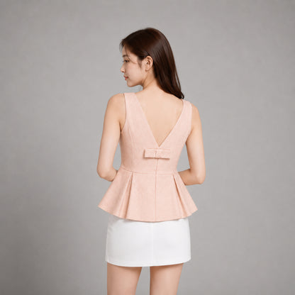 COLEGACY Women Textured Peplum Sleeveless Top