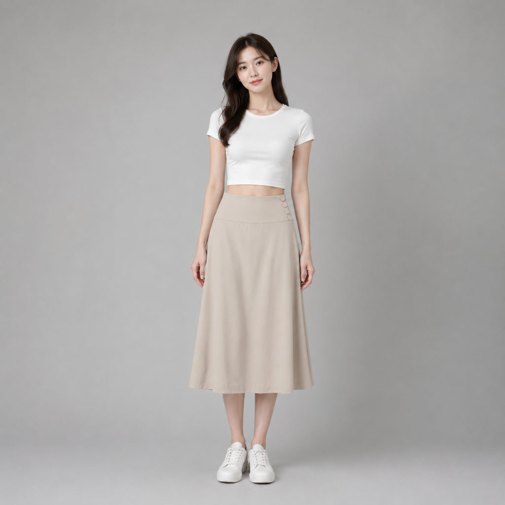 COLEGACY Women High-Waist A-Line Midi Skirt