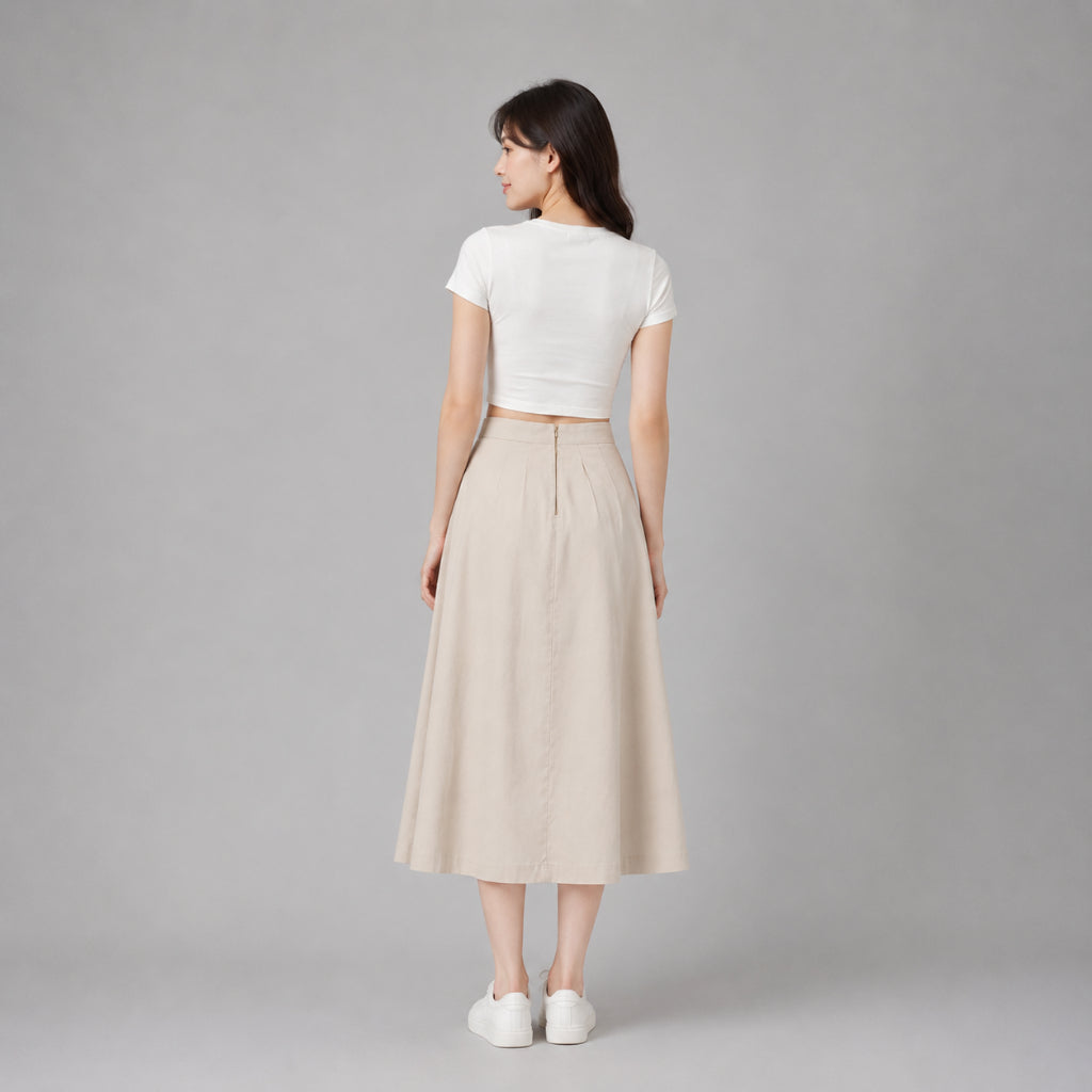 COLEGACY Women High-Waist A-Line Midi Skirt