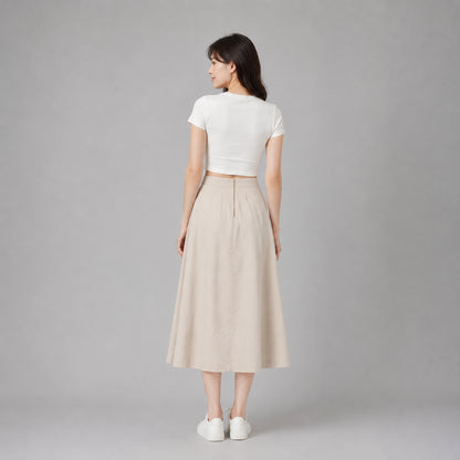 COLEGACY Women High-Waist A-Line Midi Skirt