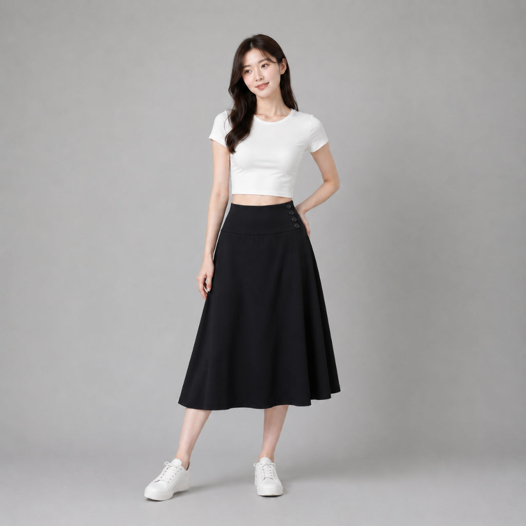 COLEGACY Women High-Waist A-Line Midi Skirt