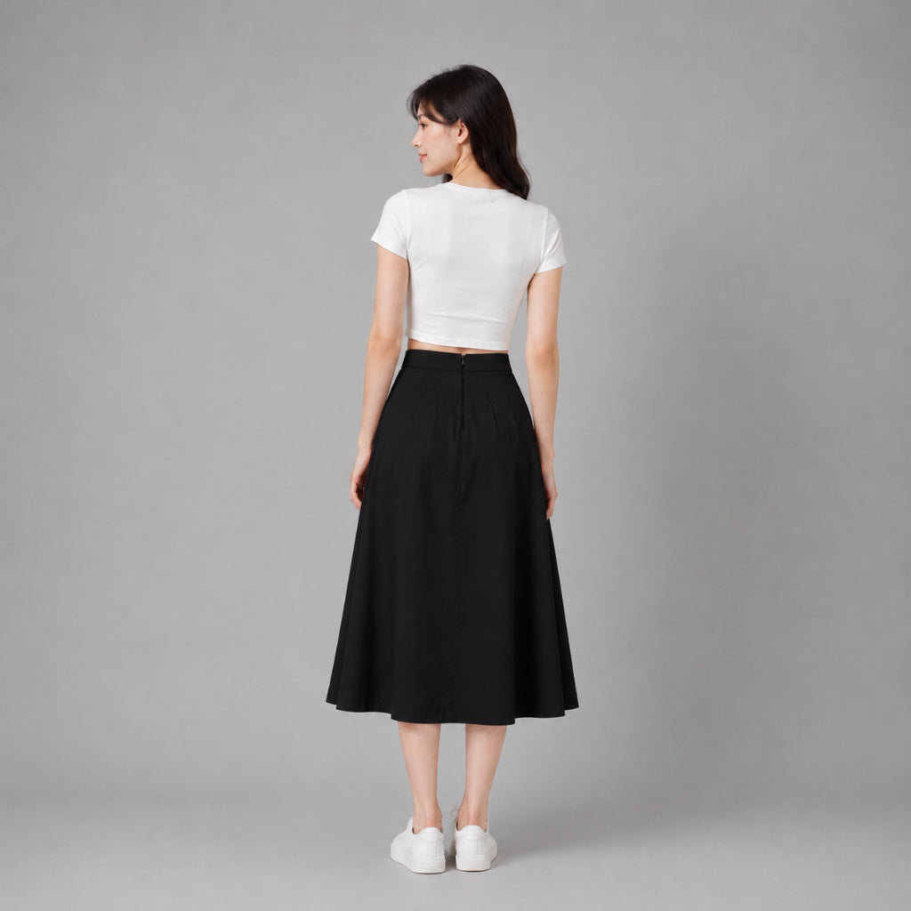 COLEGACY Women High-Waist A-Line Midi Skirt