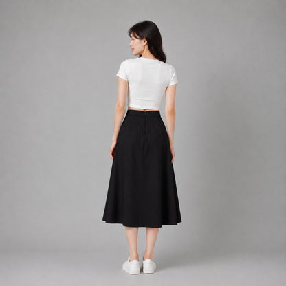 COLEGACY Women High-Waist A-Line Midi Skirt