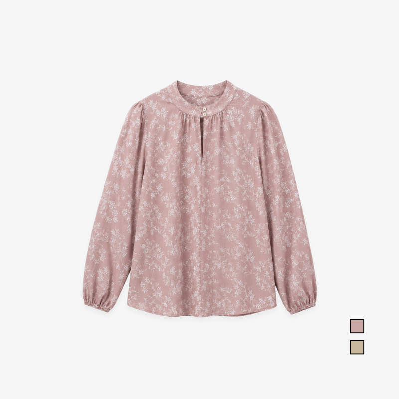 COLEGACY Women Floral Print Stand Collar Blouse
