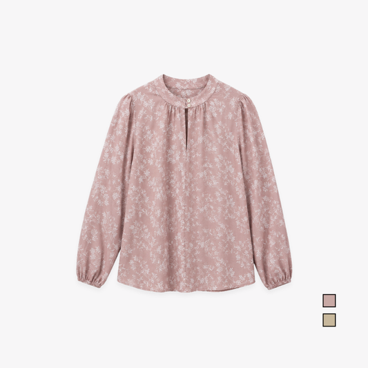 COLEGACY Women Floral Print Stand Collar Blouse