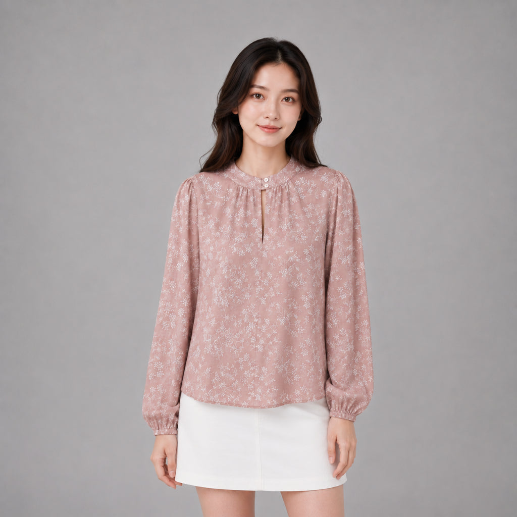 COLEGACY Women Floral Print Stand Collar Blouse