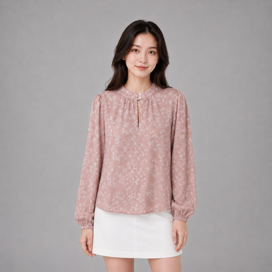 COLEGACY Women Floral Print Stand Collar Blouse