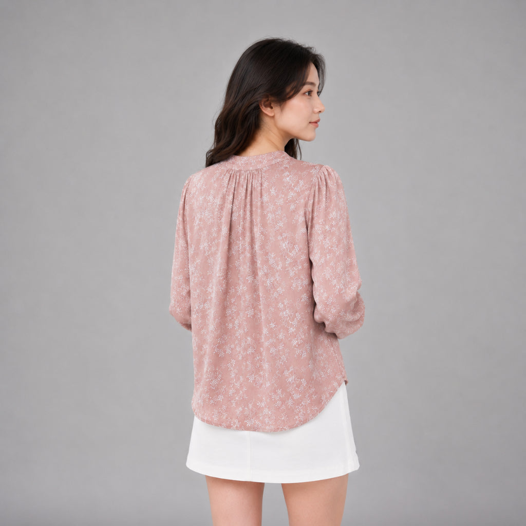 COLEGACY Women Floral Print Stand Collar Blouse