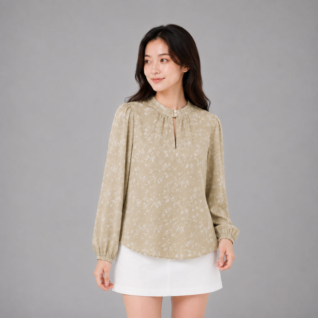 COLEGACY Women Floral Print Stand Collar Blouse