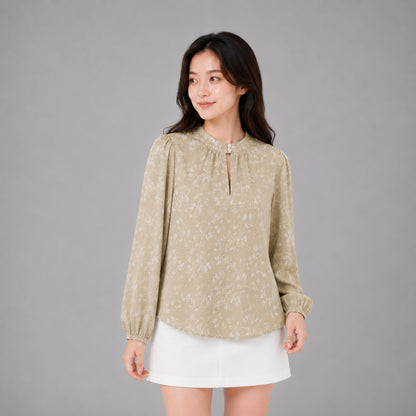 COLEGACY Women Floral Print Stand Collar Blouse