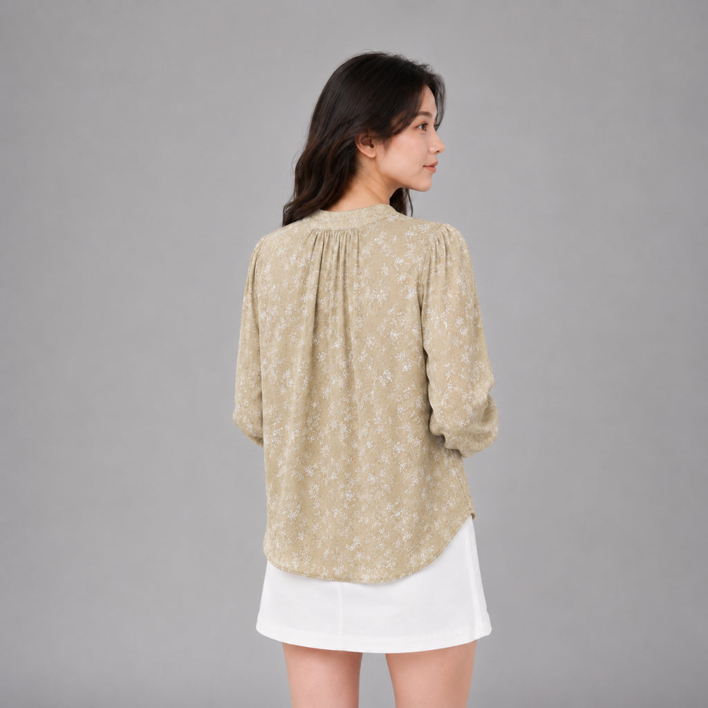 COLEGACY Women Floral Print Stand Collar Blouse