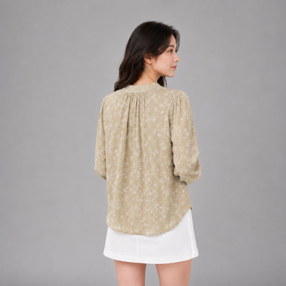 COLEGACY Women Floral Print Stand Collar Blouse