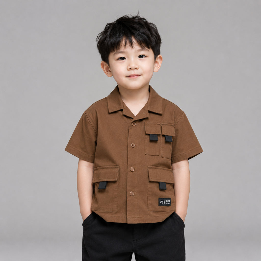 AD Kids Boys Utility Pocket Short Sleeve Shirt