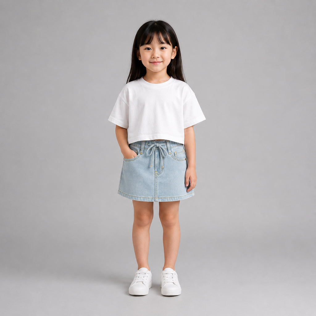 AD Kids Drawstring Denim Mini Skirt