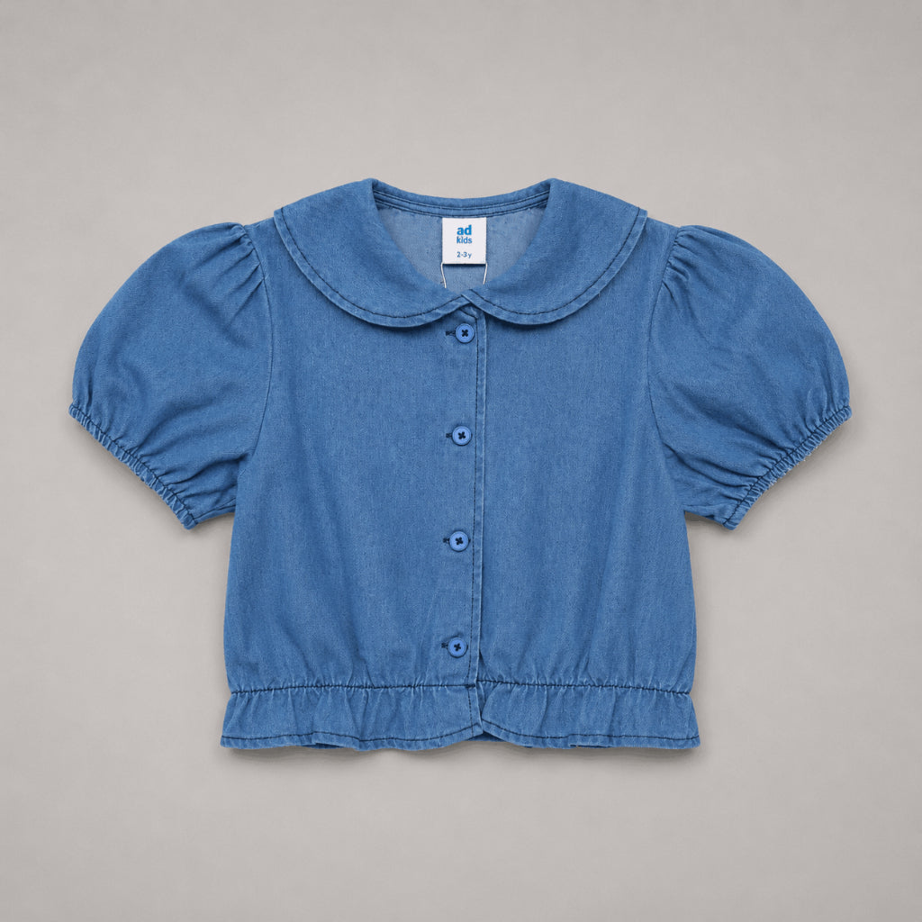 AD Kids Girls Denim Puff Sleeve Blouse