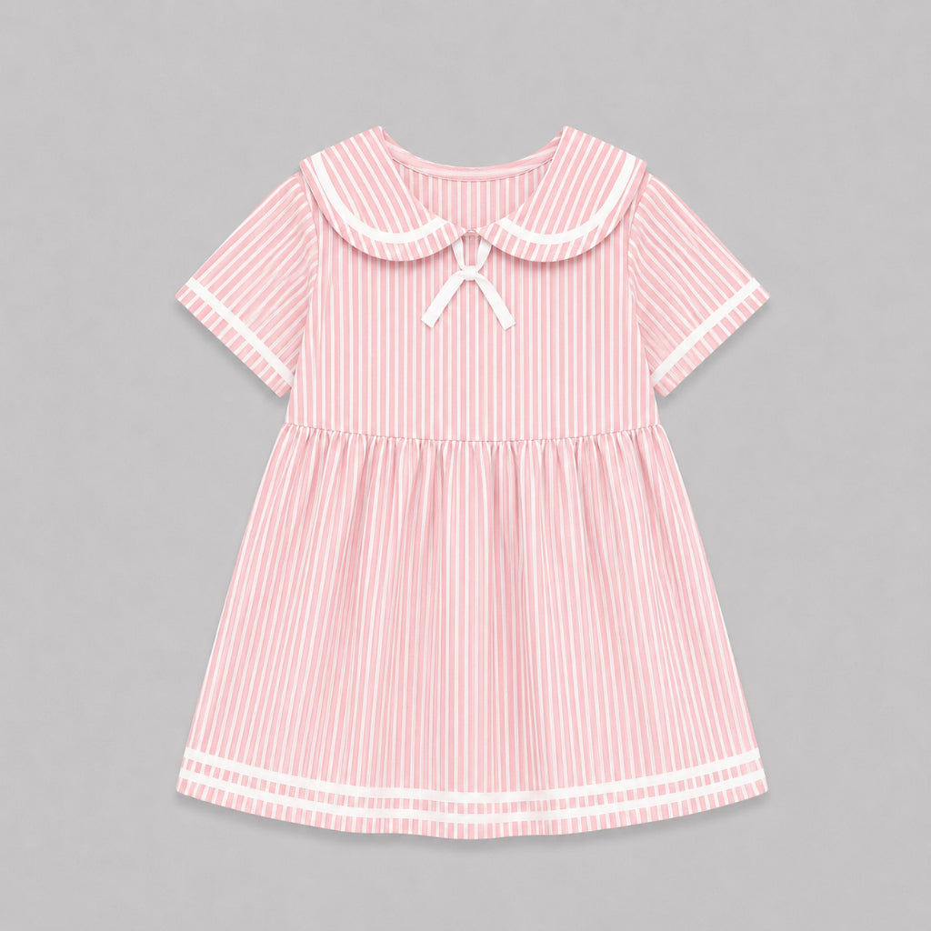 AD Kids Girls Sailor Collar Dress | Cute Korean Style Cotton A-Line Toddler Dress