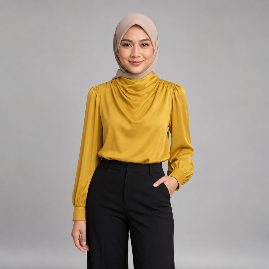 PISCO Women Elegant Draped Neck Blouse
