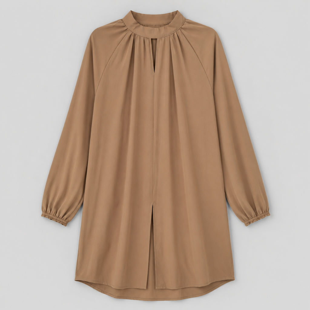 PISCO Women Modest Gathered Neck Tunic Blouse