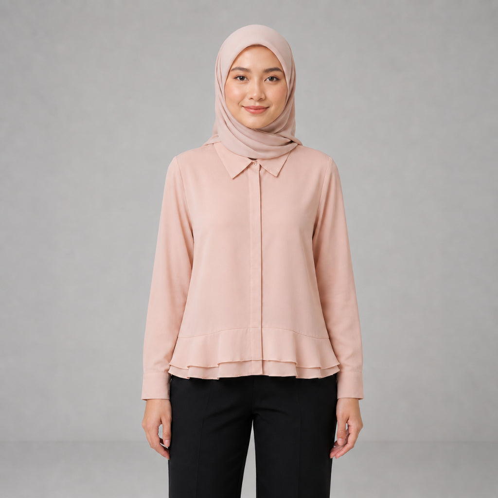 PISCO Women Ruffle Hem Collared Blouse