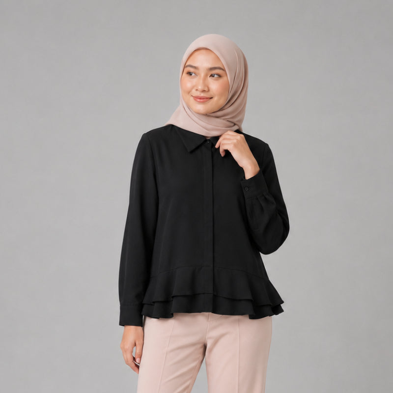 PISCO Women Ruffle Hem Collared Blouse