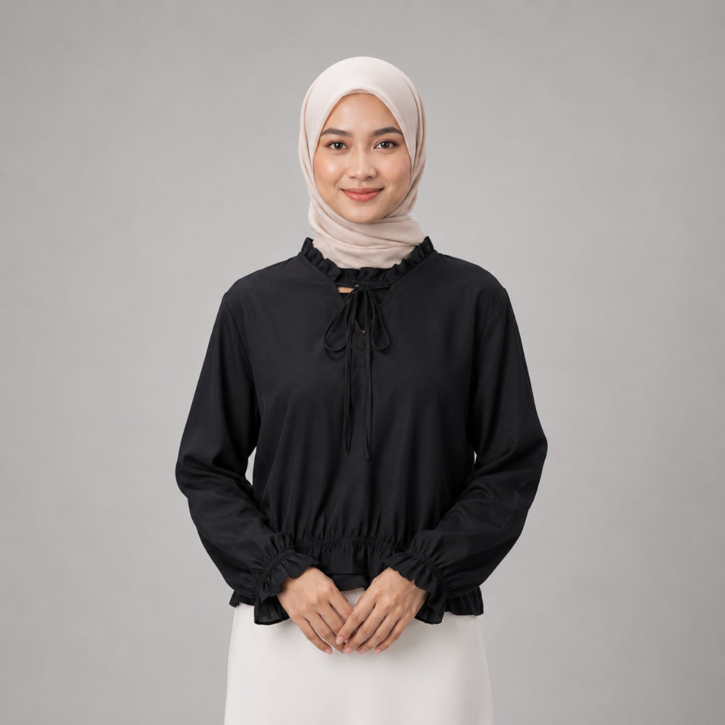 PISCO Women Ruffle Neck Tie Blouse