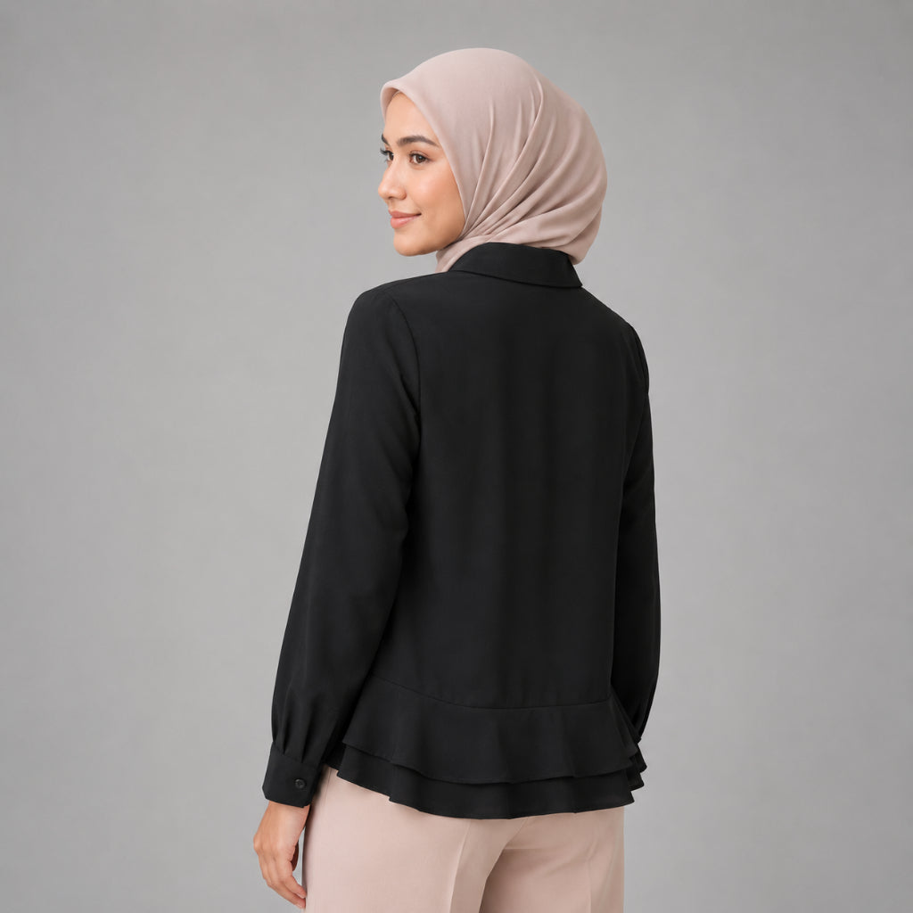 PISCO Women Ruffle Hem Collared Blouse
