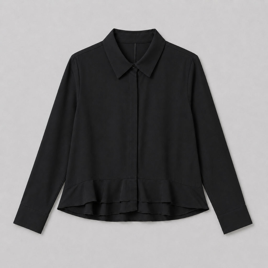 PISCO Women Ruffle Hem Collared Blouse