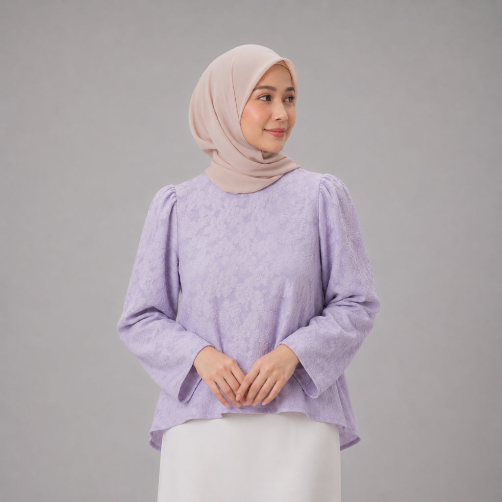 PISCO Women Floral Jacquard Puff Sleeve Blouse