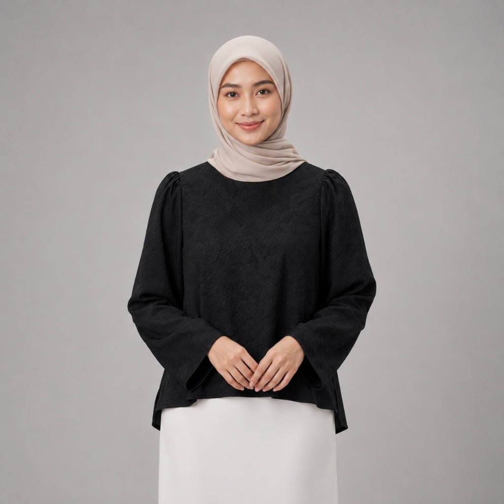 PISCO Women Floral Jacquard Puff Sleeve Blouse