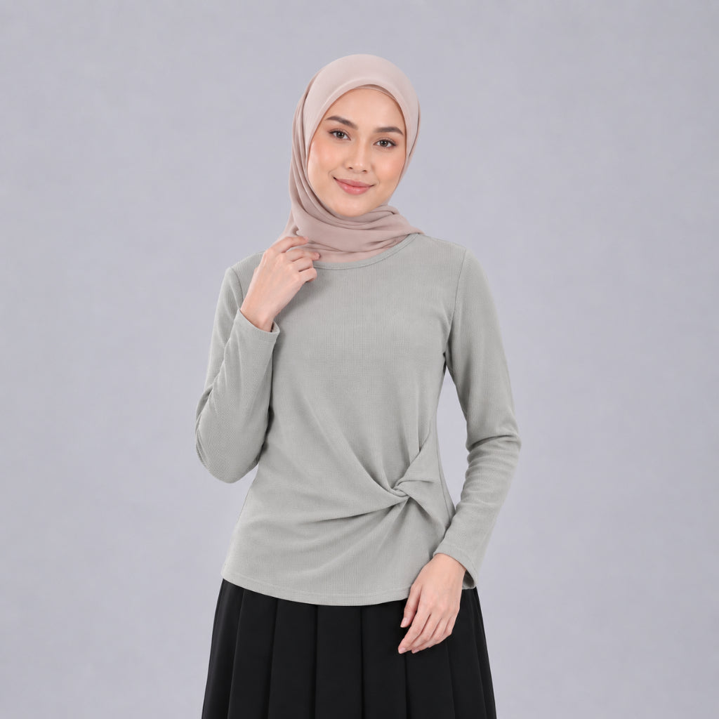 PISCO Women Twist Front Ribbed Long Sleeve Top