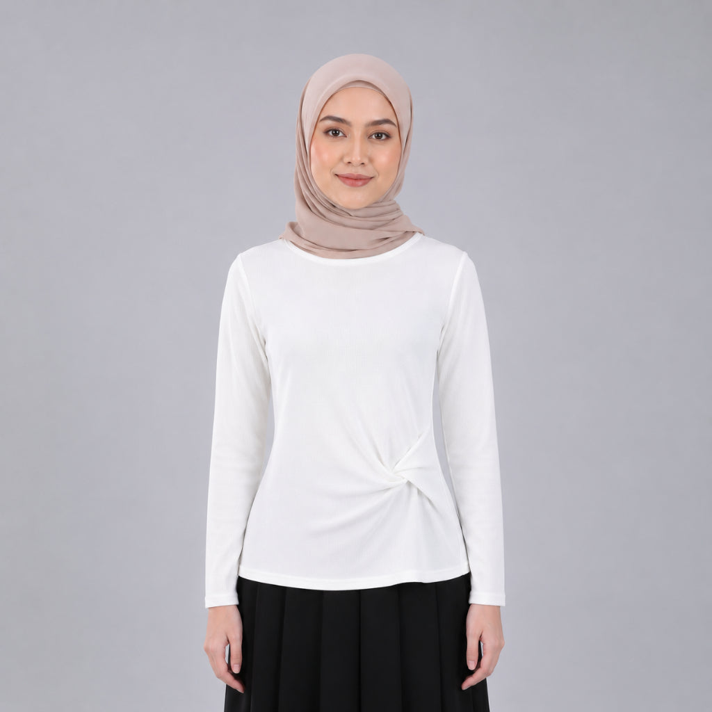 PISCO Women Twist Front Ribbed Long Sleeve Top