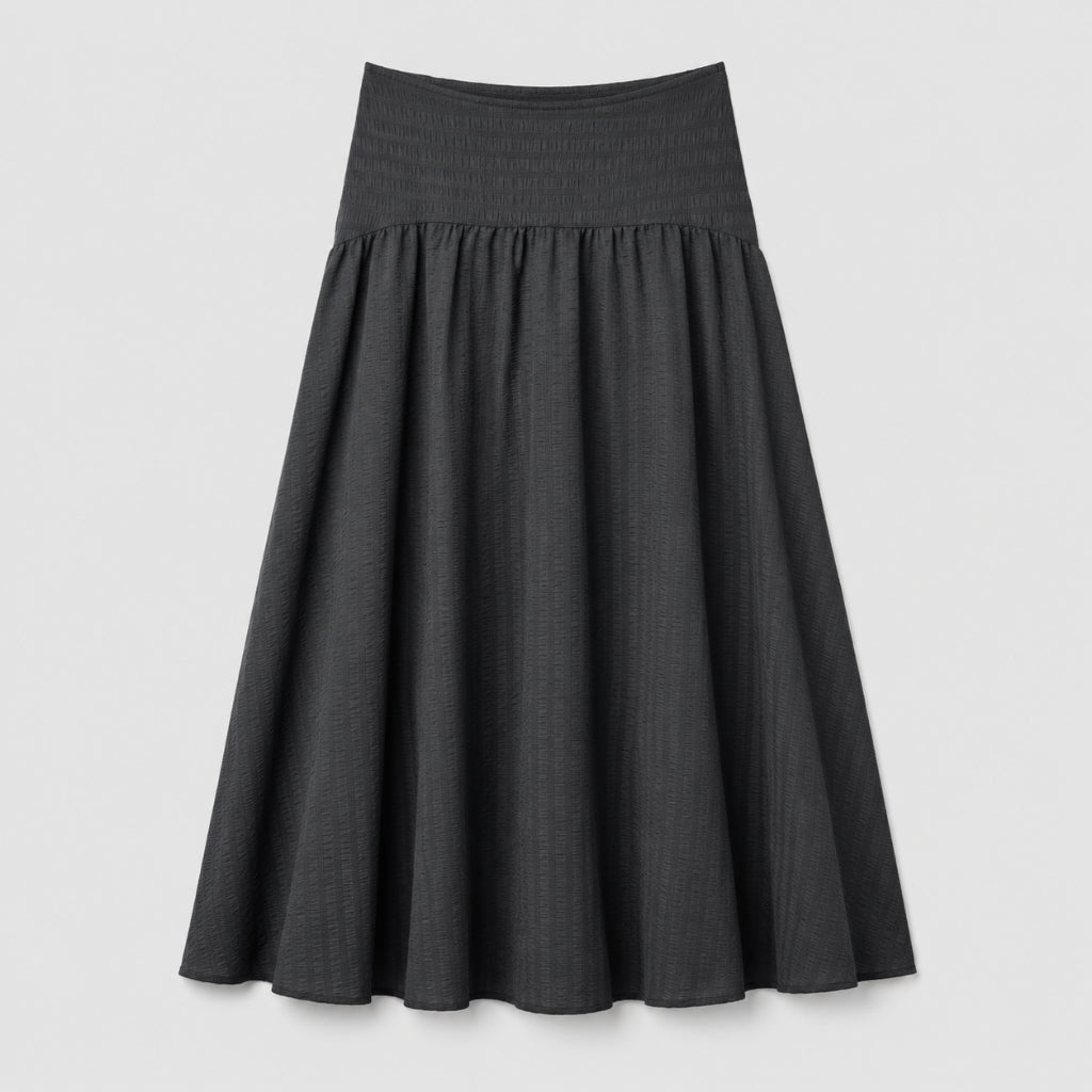 PISCO Women Smocked Waist Flare Maxi Skirt