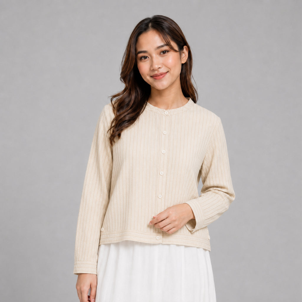 PISCO Women Textured Stripe Button-Up Blouse