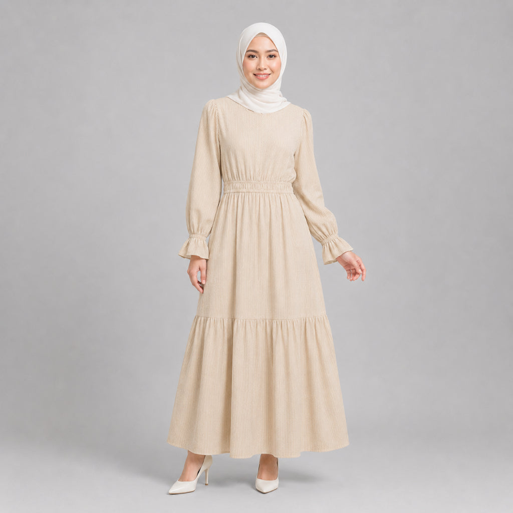 PISCO Women Textured Stripe Tiered Midi Dress