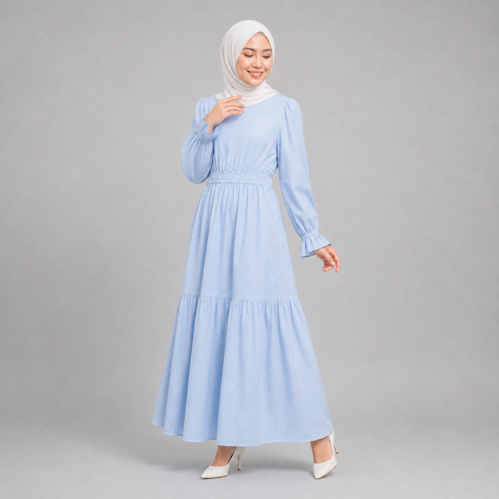 PISCO Women Textured Stripe Tiered Midi Dress