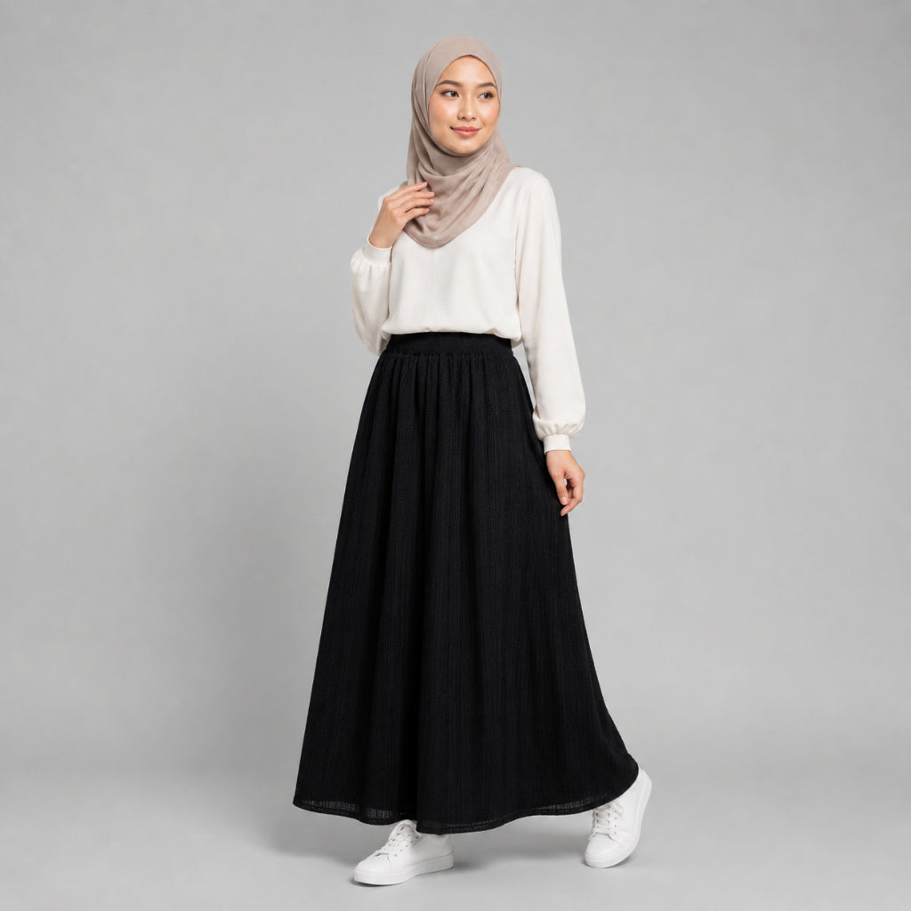 PISCO Women Textured Elastic Waist Maxi Skirt