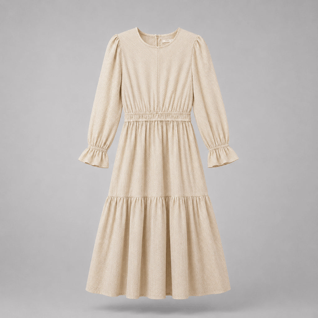 PISCO Women Textured Stripe Tiered Midi Dress