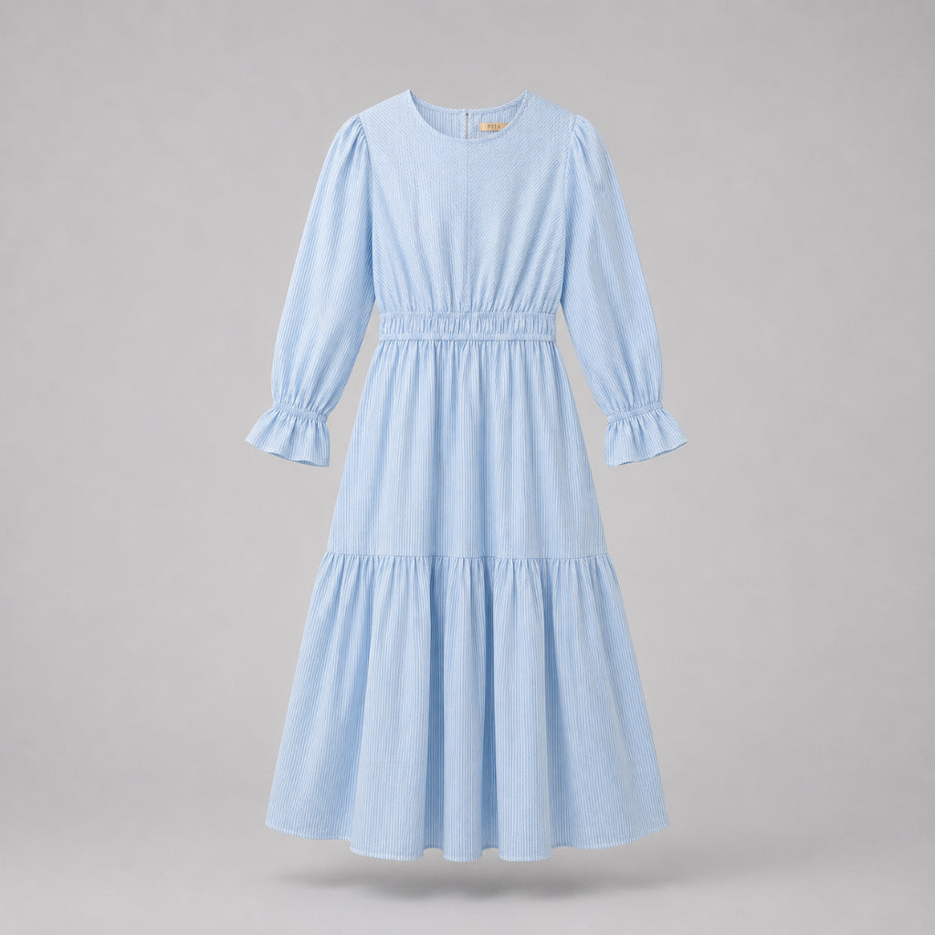PISCO Women Textured Stripe Tiered Midi Dress