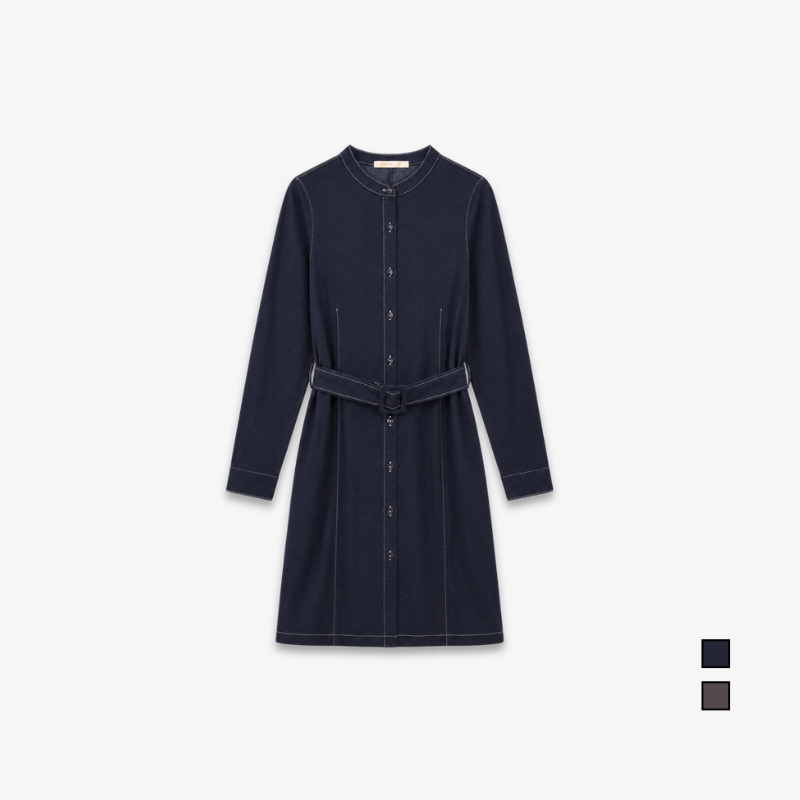 PISCO Women Contrast Stitch Belted Midi Dress