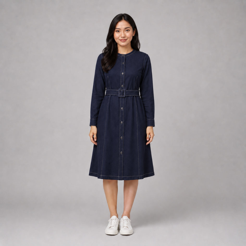 PISCO Women Contrast Stitch Belted Midi Dress